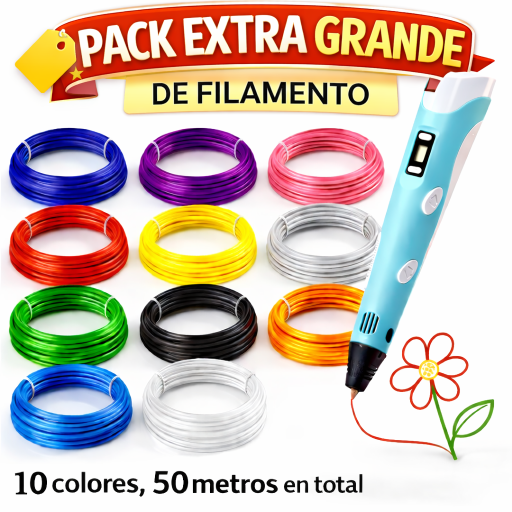 Pack Extra: 10 filamentos de 5m PLA (total 50m)