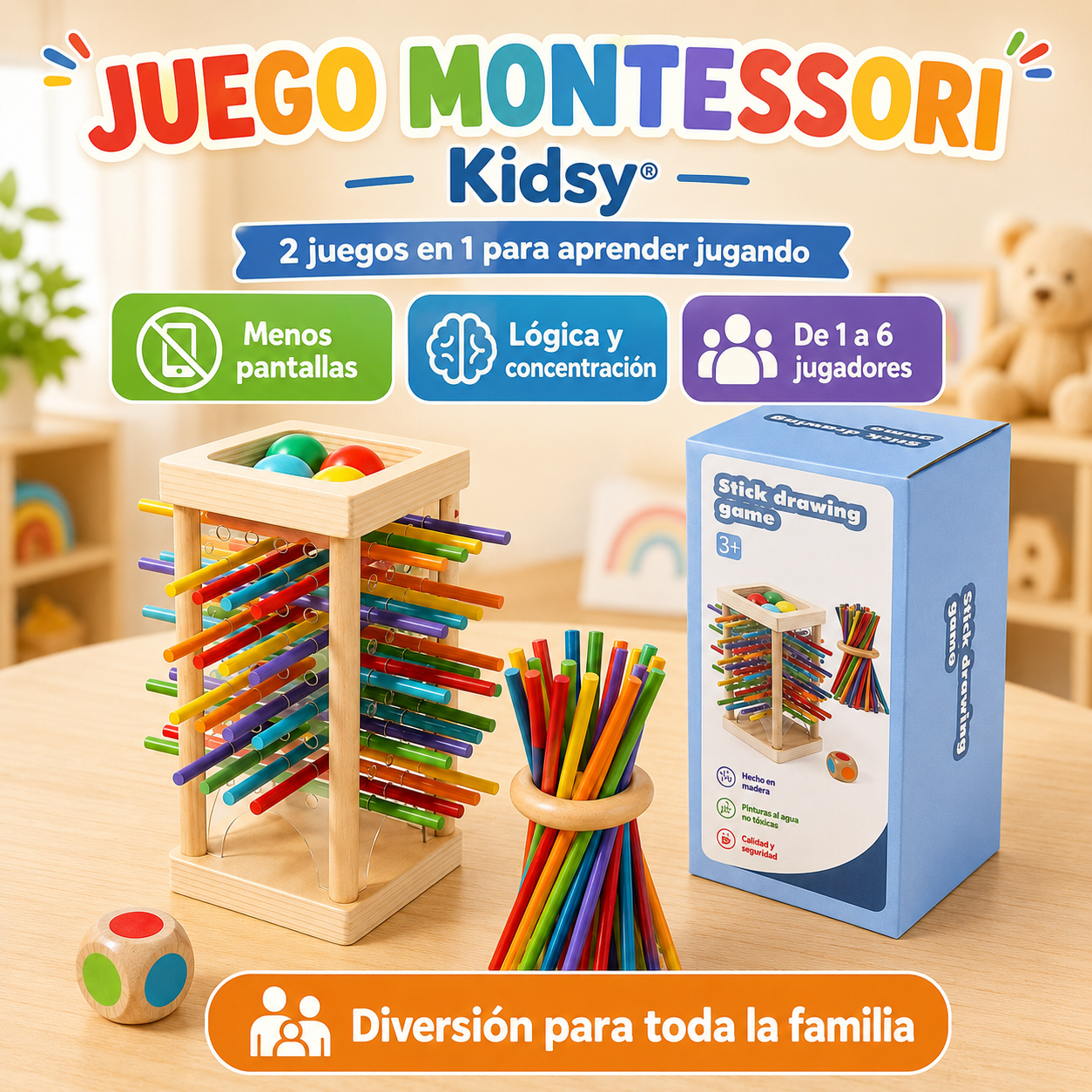Juego Montessori Palitos de Madera Kidsy®